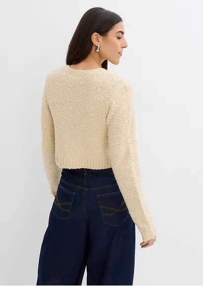 bonprix Lässige Strickjacke mit Knopfleiste kurz geschnitten - beige Black Friday