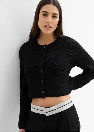 bonprix Lässige Strickjacke mit Knopfleiste kurz geschnitten - schwarz Cyber Monday