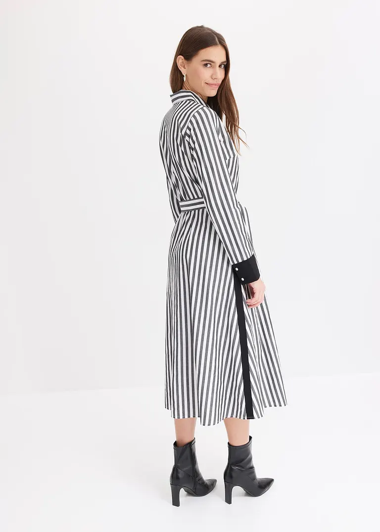 bonprix Hemdblusenkleid mit Kontraststreifen - schwarz - Damen Weihnachtsangebot