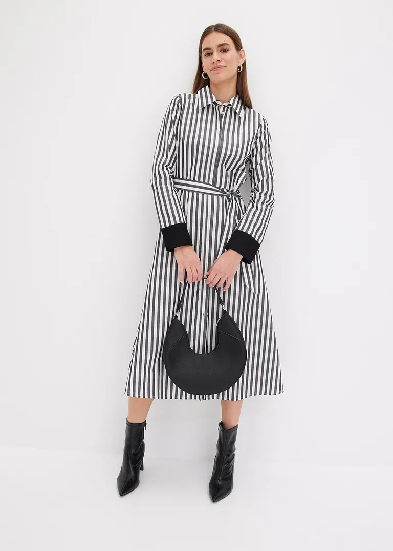 bonprix Hemdblusenkleid mit Kontraststreifen - schwarz - Damen Weihnachtsangebot