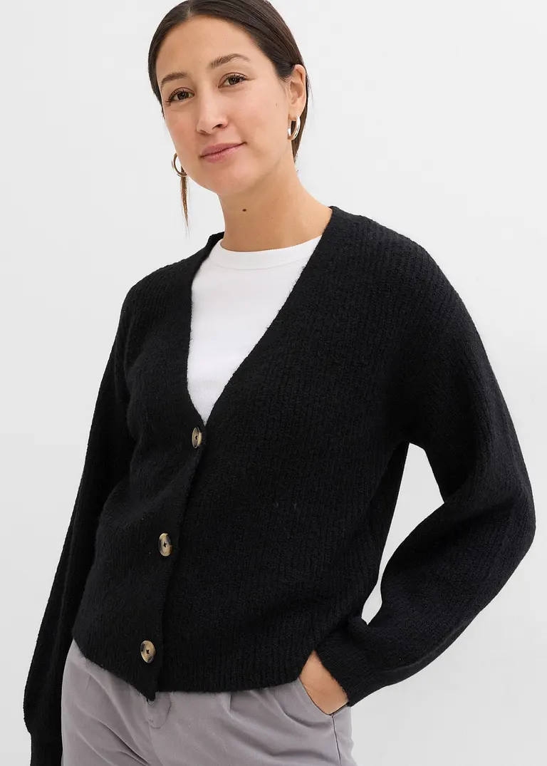 bonprix Verkürzte Strickjacke - schwarz - Damen Osterangebot