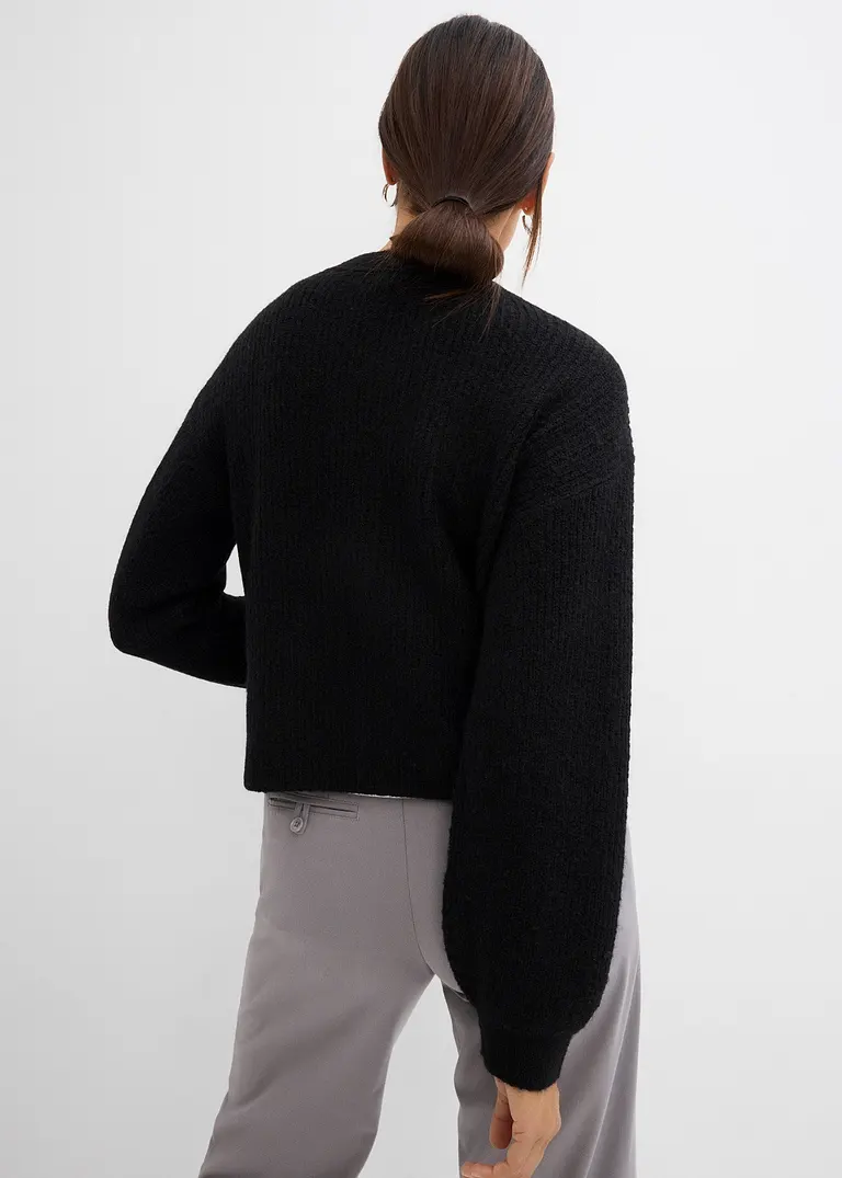 bonprix Verkürzte Strickjacke - schwarz - Damen Osterangebot