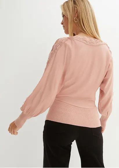 bonprix modischer Pullover mit Spitze - rosa - Damen Valentinstagsangebot
