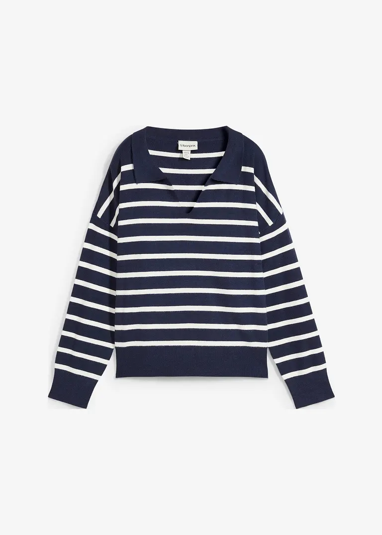 bonprix Pullover mit Kragen in Oversize-Form - blau - Damen