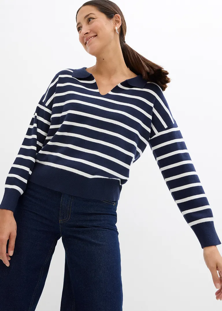 bonprix Pullover mit Kragen in Oversize-Form - blau - Damen Zeitlich begrenztes Angebot