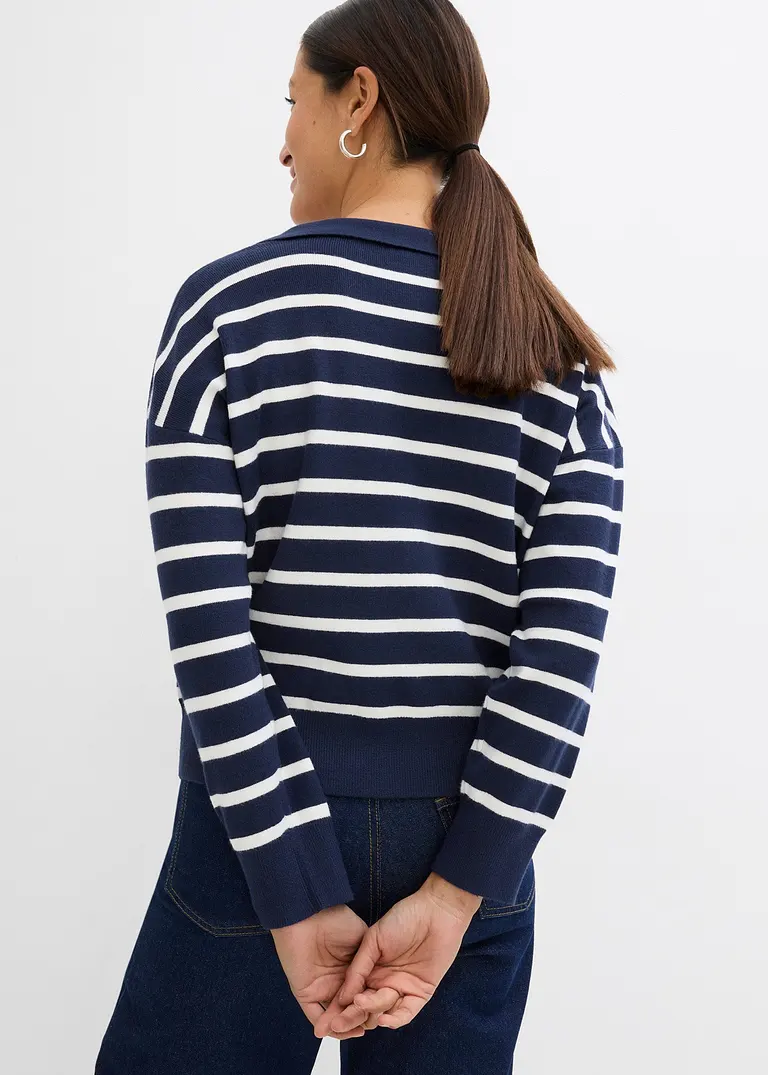 bonprix Pullover mit Kragen in Oversize-Form - blau - Damen Zeitlich begrenztes Angebot