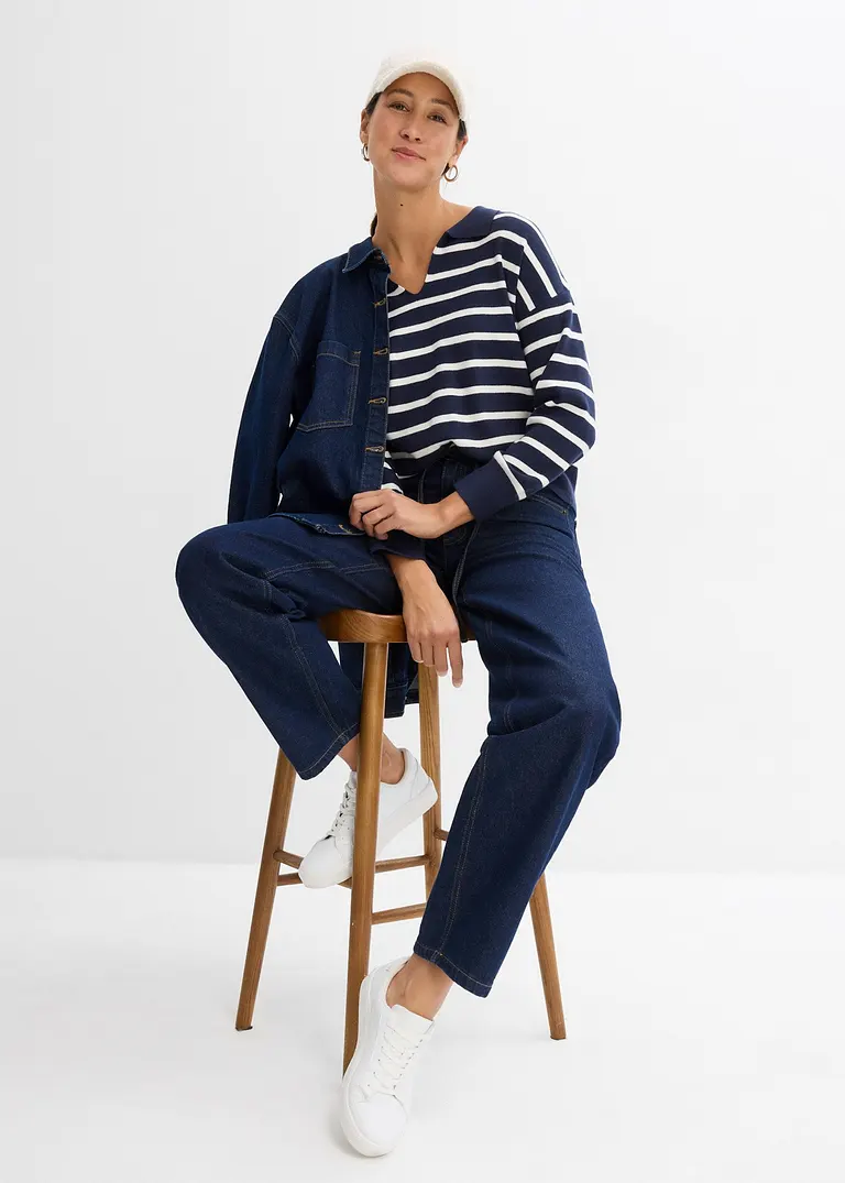 bonprix Pullover mit Kragen in Oversize-Form - blau - Damen Zeitlich begrenztes Angebot