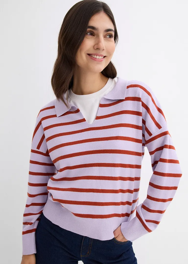 bonprix Pullover mit Kragen in Oversize-Form - lila - Damen Exklusive Angebote