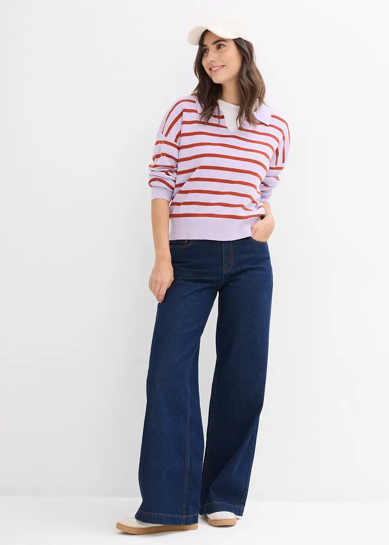 bonprix Pullover mit Kragen in Oversize-Form - lila - Damen Exklusive Angebote