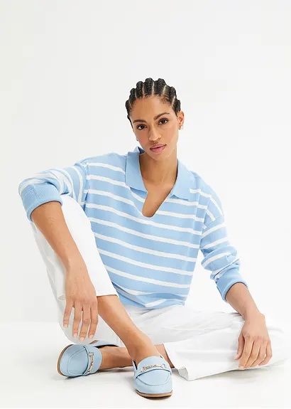 bonprix Pullover mit Kragen in Oversize-Form - blau - Damen Blitzangebot