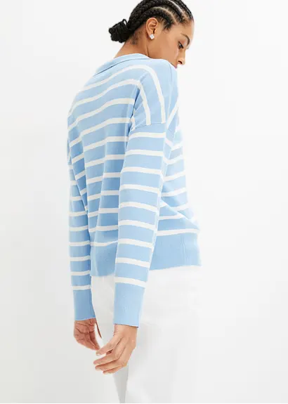 bonprix Pullover mit Kragen in Oversize-Form - blau - Damen Blitzangebot
