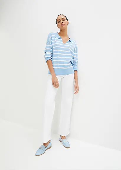 bonprix Pullover mit Kragen in Oversize-Form - blau - Damen Blitzangebot