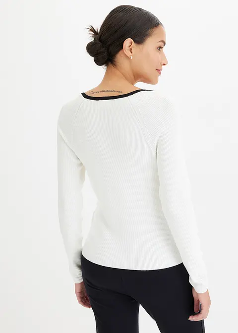 bonprix Pullover mit Kontrast-Piping am Ausschnitt - weiß Große Rabatte