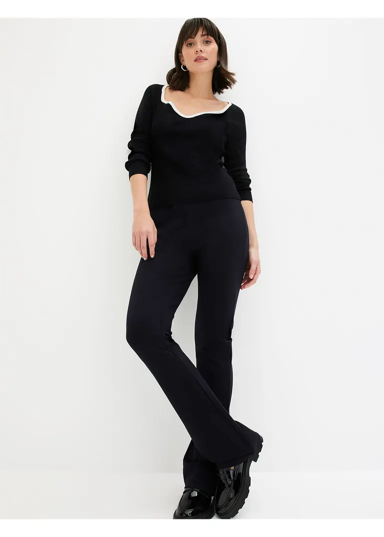 bonprix Pullover mit Kontrast-Piping am Ausschnitt - schwarz Neuheiten