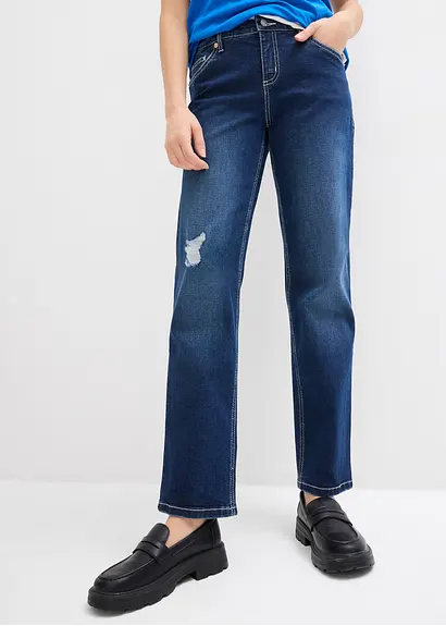 bonprix Straight Jeans im Used Look - blau regular - Damen Saisonale Angebote