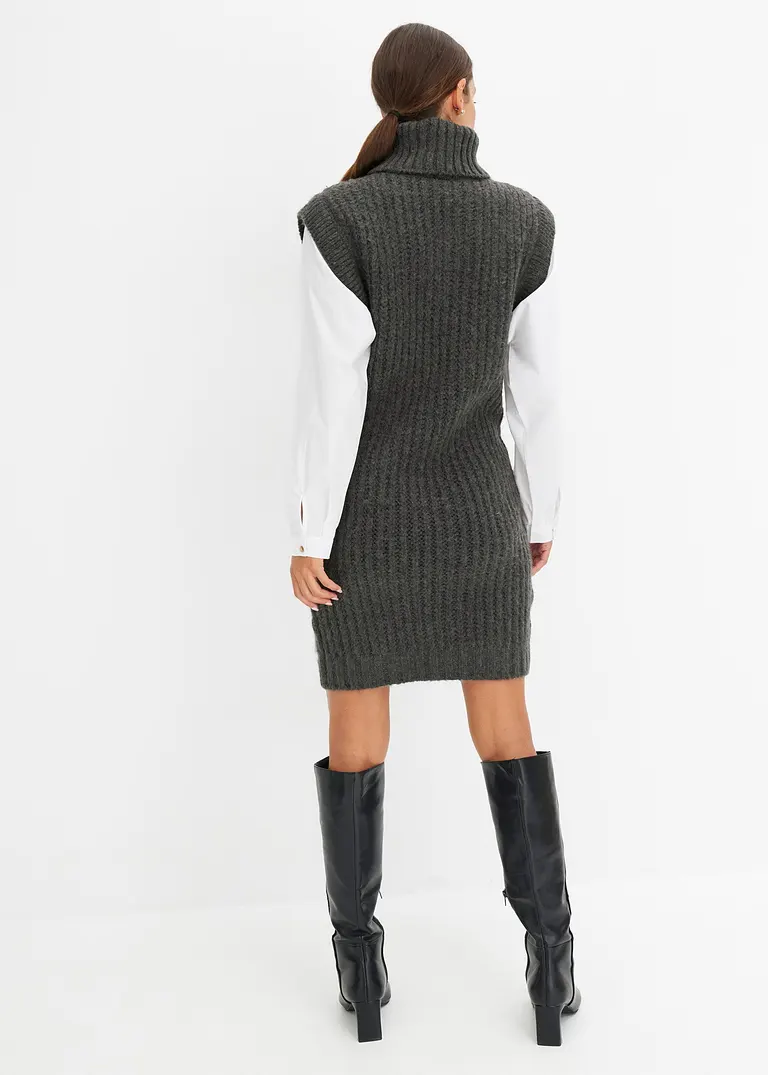 bonprix modisches Strickkleid mit Blusenärmeln und Zopfmuster. - grau Räumungsverkauf