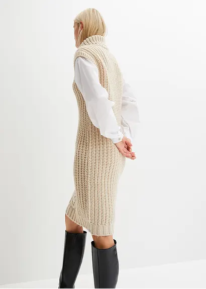 bonprix modisches Strickkleid mit Blusenärmeln und Zopfmuster. - beige Kauf eins, bekomm eins gratis