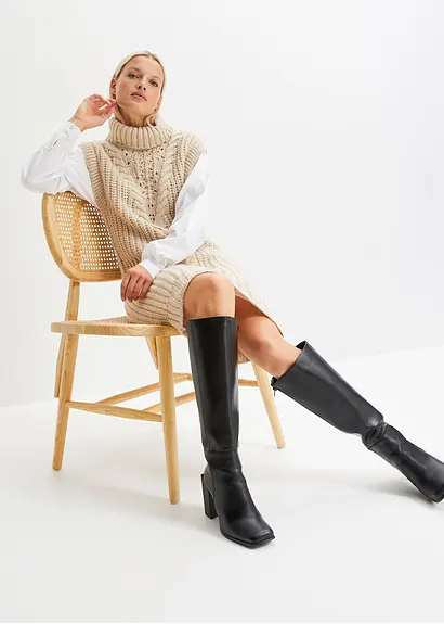 bonprix modisches Strickkleid mit Blusenärmeln und Zopfmuster. - beige Kauf eins, bekomm eins gratis