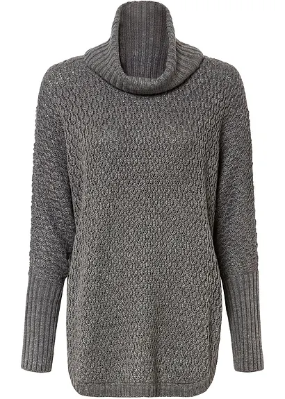 bonprix Modischer Oversize-Pullover mit Ajour-Muster sowie einem großen Rollkragen und zwei seitlichen Schlitzen