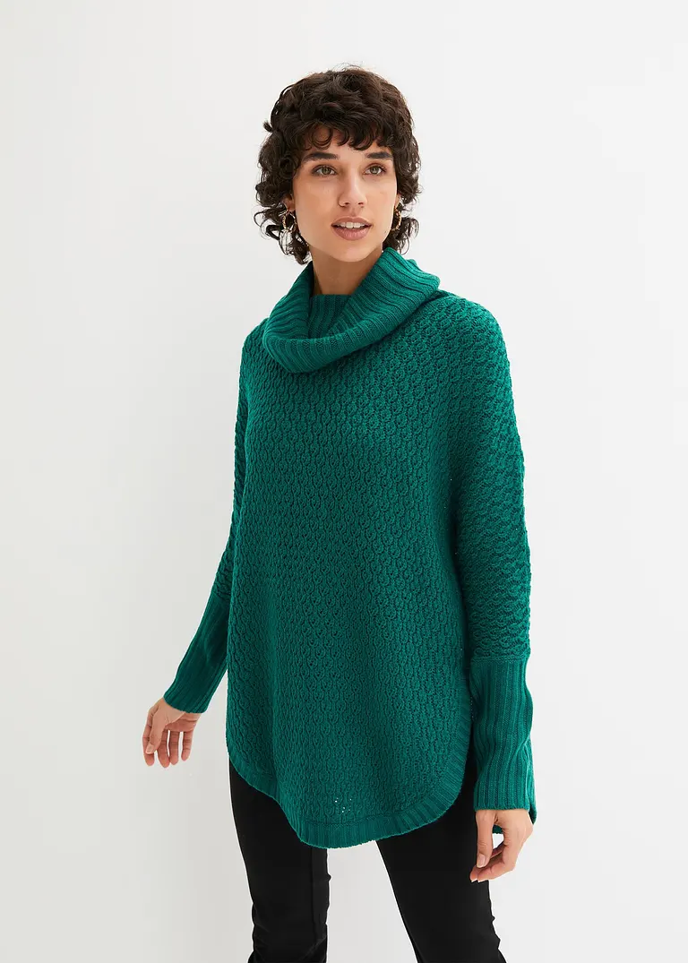 bonprix Modischer Oversize-Pullover mit Ajour-Muster sowie einem großen Rollkragen und zwei seitlichen Schlitzen Sonderangebote
