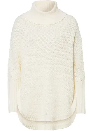 bonprix Modischer Oversize-Pullover mit Ajour-Muster sowie einem großen Rollkragen und zwei seitlichen Schlitzen