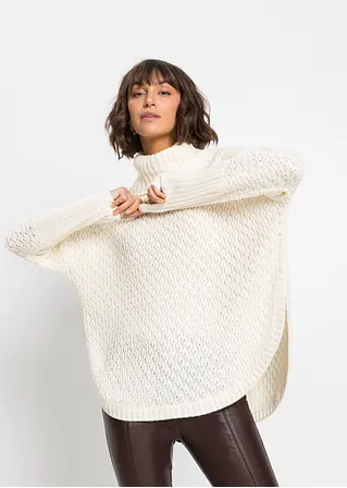 bonprix Modischer Oversize-Pullover mit Ajour-Muster sowie einem großen Rollkragen und zwei seitlichen Schlitzen Riesige Ersparnisse