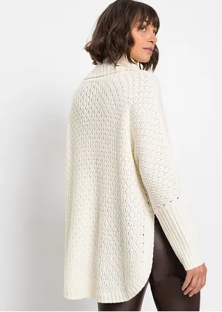 bonprix Modischer Oversize-Pullover mit Ajour-Muster sowie einem großen Rollkragen und zwei seitlichen Schlitzen Riesige Ersparnisse