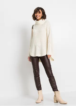 bonprix Modischer Oversize-Pullover mit Ajour-Muster sowie einem großen Rollkragen und zwei seitlichen Schlitzen Riesige Ersparnisse