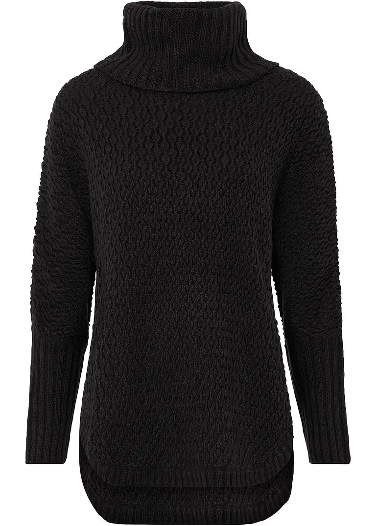 bonprix Modischer Oversize-Pullover mit Ajour-Muster sowie einem großen Rollkragen und zwei seitlichen Schlitzen