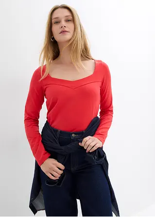 bonprix Langarm-Shirt mit modischem Ausschnitt - rot - Damen Super Sparpreis