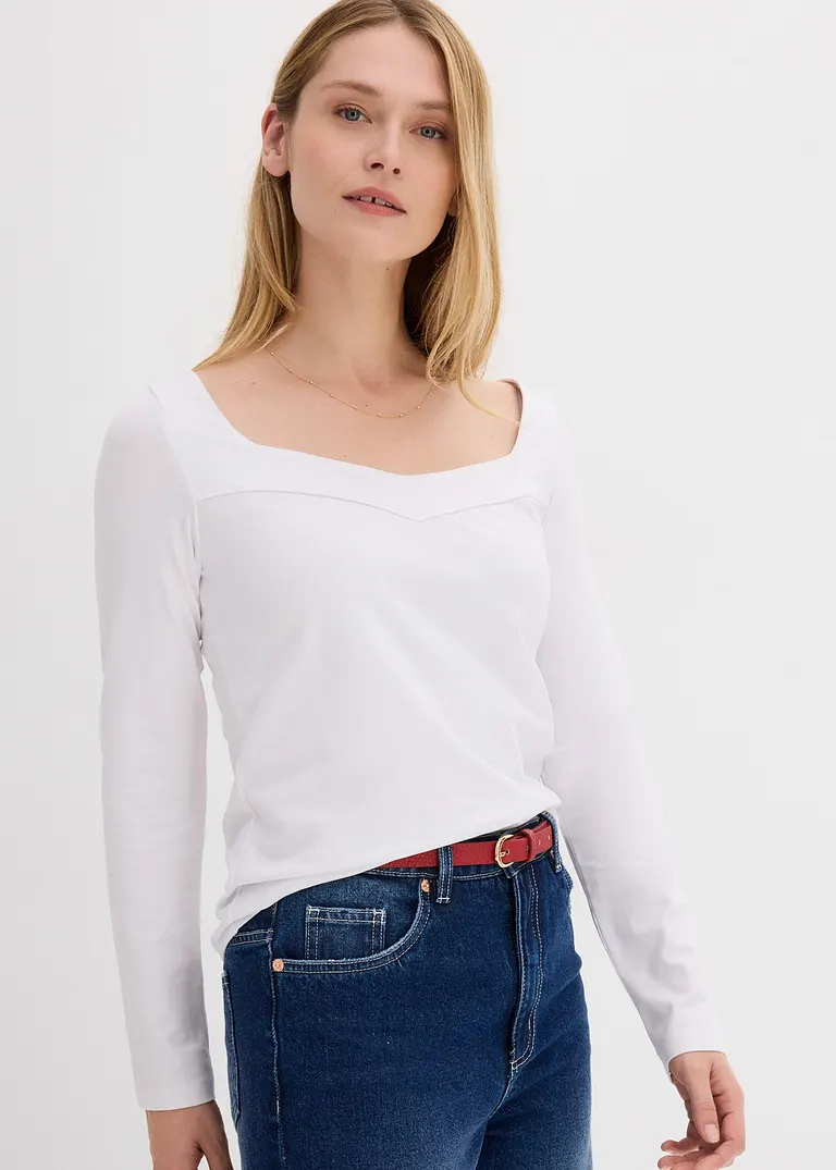 bonprix Langarm-Shirt mit modischem Ausschnitt - weiß - Damen Wochenangebot
