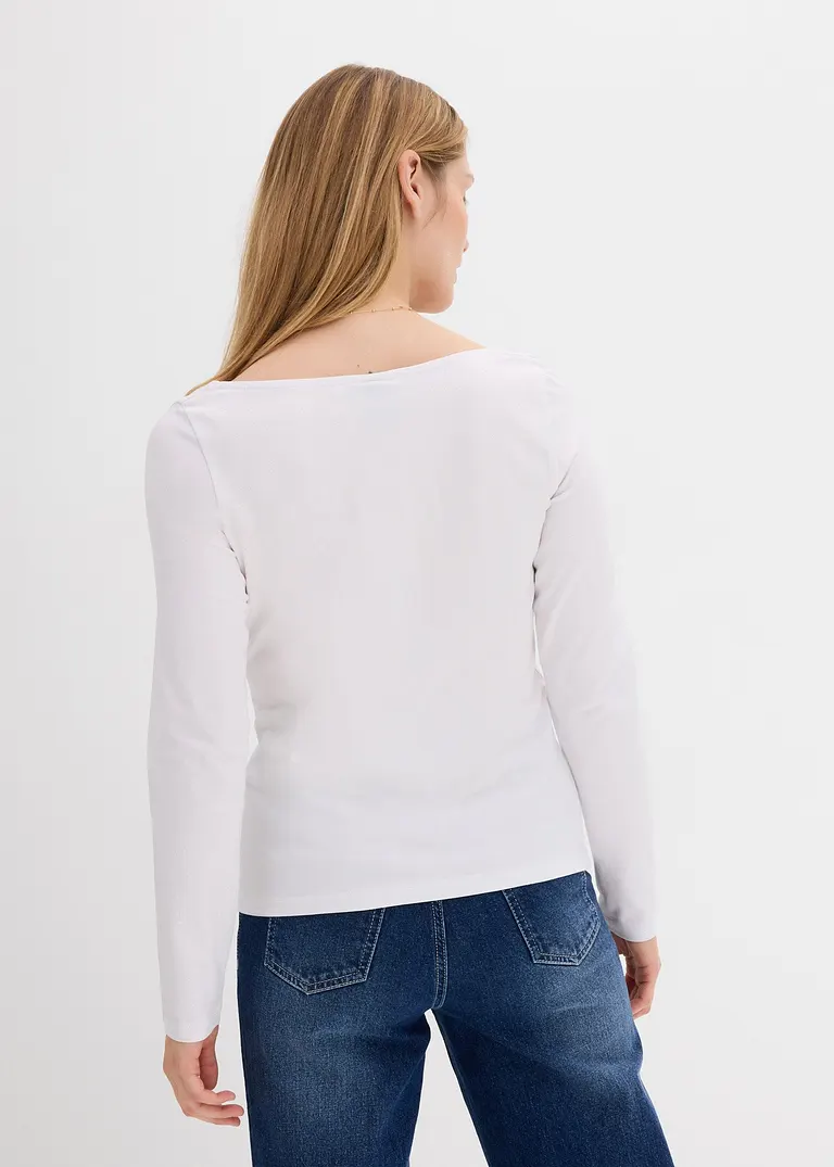 bonprix Langarm-Shirt mit modischem Ausschnitt - weiß - Damen Wochenangebot