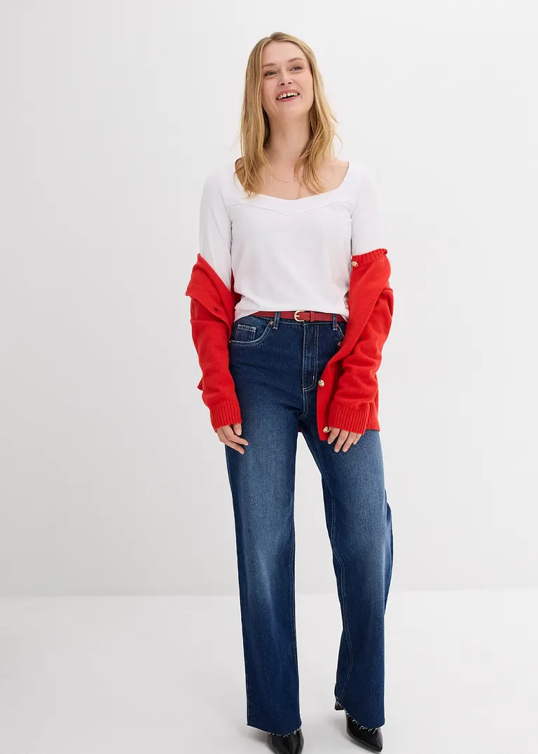 bonprix Langarm-Shirt mit modischem Ausschnitt - weiß - Damen Wochenangebot