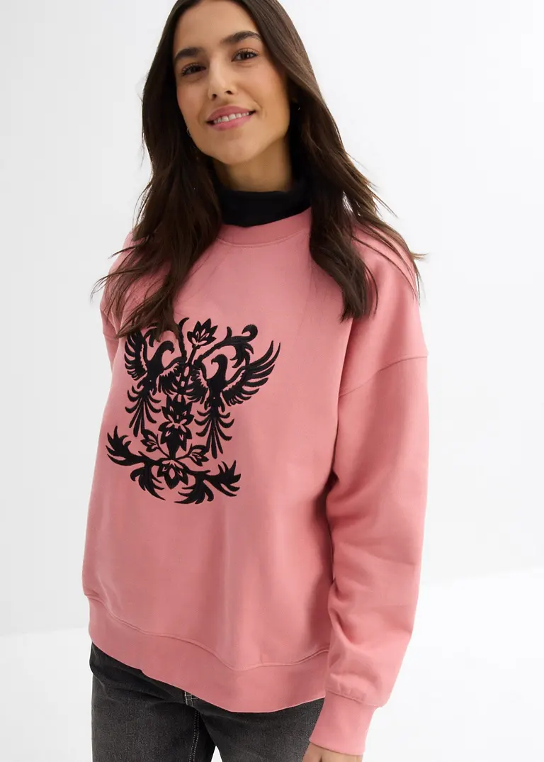 bonprix Langes Sweatshirt mit schöner Stickerei - rosa - Damen Nur für heute