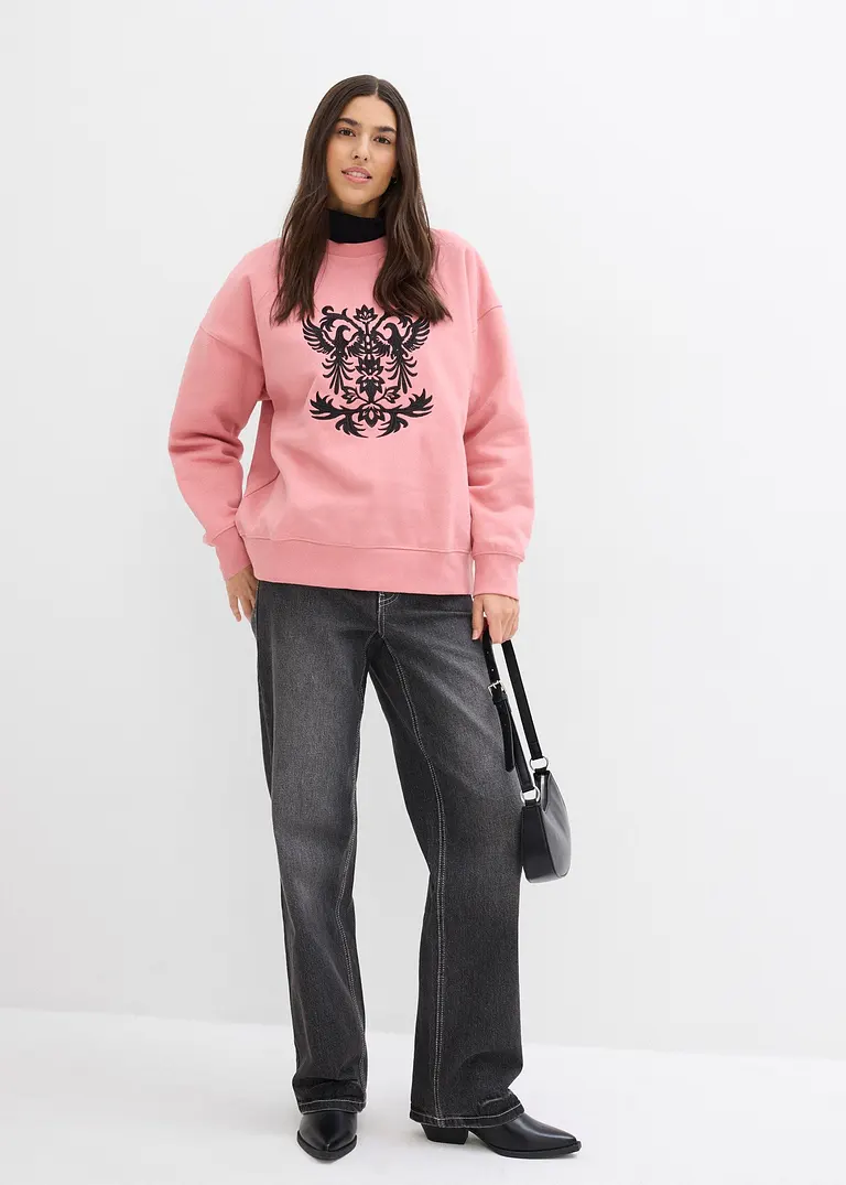 bonprix Langes Sweatshirt mit schöner Stickerei - rosa - Damen Nur für heute