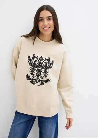 bonprix Langes Sweatshirt mit schöner Stickerei - beige - Damen Sonderangebot der Fabrik