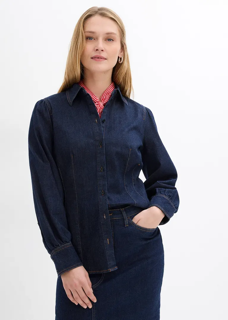 bonprix Jeans-Hemdbluse mit weiten Ärmeln - blau - Damen Vierteljährliche Förderung