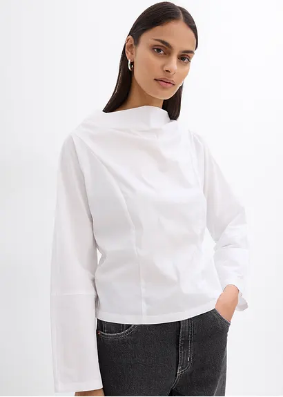 bonprix Popeline Bluse mit Wasserfall-Ausschnitt und seitlichem Reißverschluss zur Weitenregulierung Super Rabatt
