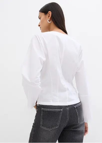 bonprix Popeline Bluse mit Wasserfall-Ausschnitt und seitlichem Reißverschluss zur Weitenregulierung Super Rabatt