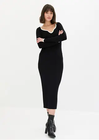 bonprix Strickkleid mit Kontrast-Abschluss am Ausschnitt - schwarz 50% Rabatt mit kostenlosem Versand
