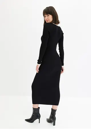 bonprix Strickkleid mit Kontrast-Abschluss am Ausschnitt - schwarz 50% Rabatt mit kostenlosem Versand