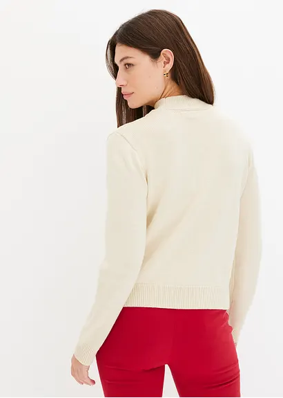 bonprix Kuscheliger Pullover mit Ajourmuster und Perlen - beige Kostenloser Versand international