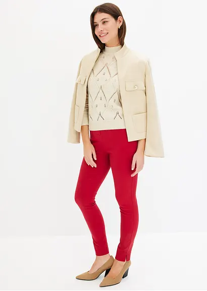 bonprix Kuscheliger Pullover mit Ajourmuster und Perlen - beige Kostenloser Versand international