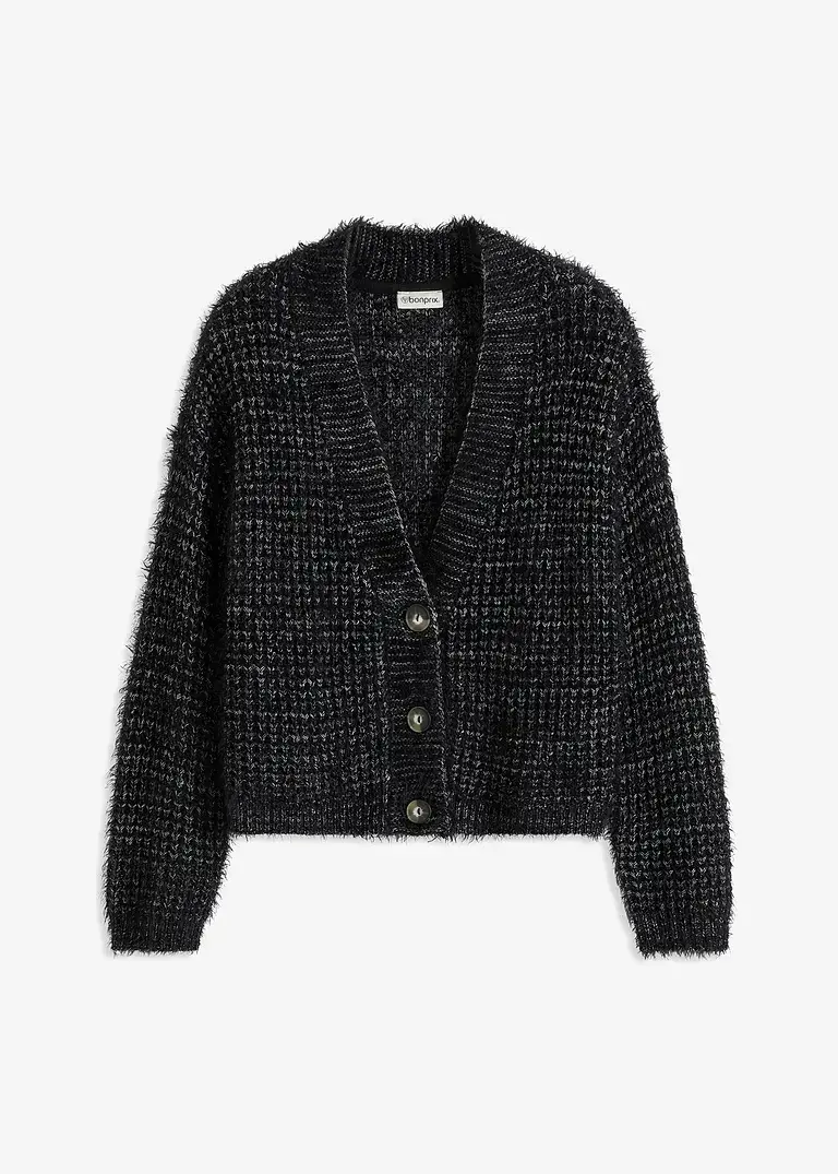 bonprix elegante Strickjacke mit Bändchengarn - schwarz - Damen