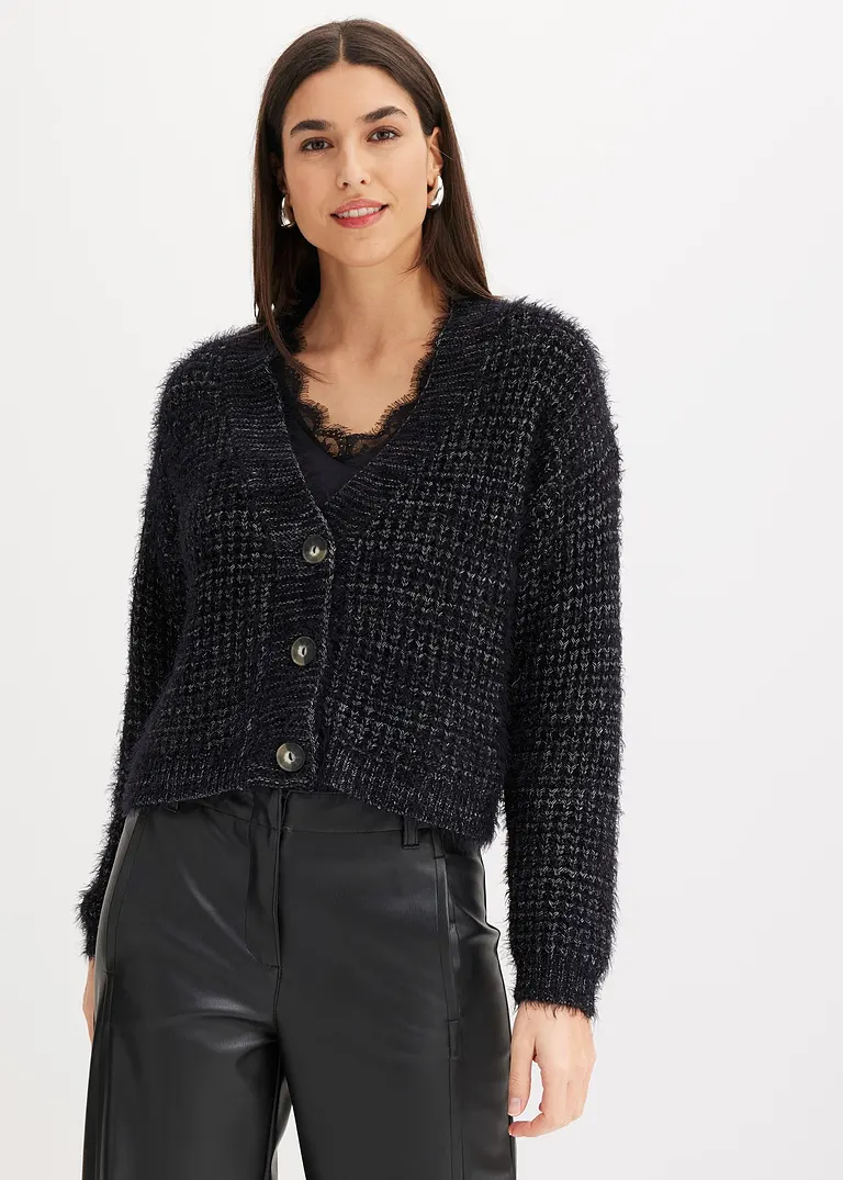 bonprix elegante Strickjacke mit Bändchengarn - schwarz - Damen zollfrei