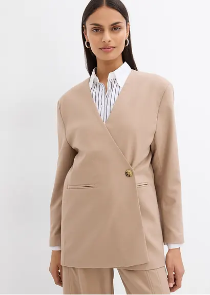 bonprix Oversize Blazer mit Taschen und Verschlussvarianten - beige 50% Rabatt für begrenzte Zeit