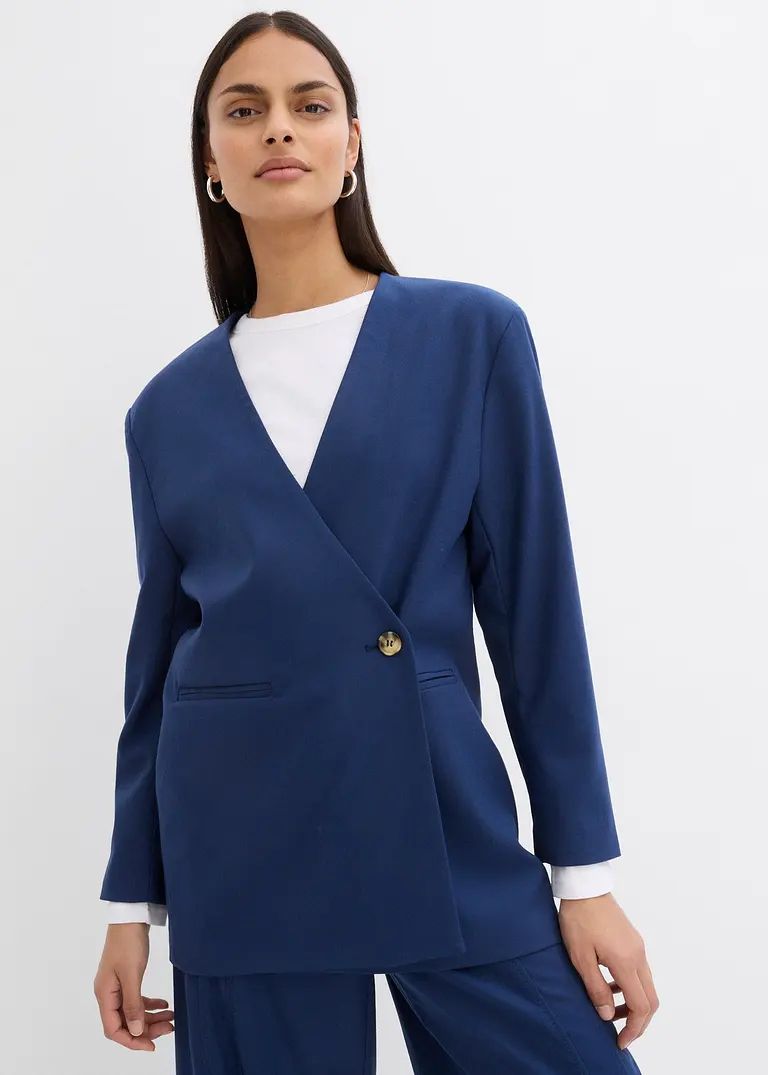 bonprix Oversize Blazer mit Taschen und Verschlussvarianten - blau Rabatte dieses Monats