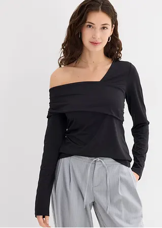 bonprix Figurbetonendes Langarmshirt mir asymmetrischem Ausschnitt und Raffungen Verkauf