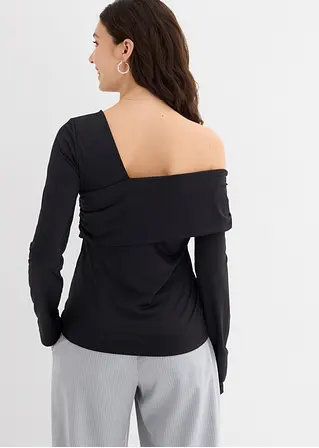 bonprix Figurbetonendes Langarmshirt mir asymmetrischem Ausschnitt und Raffungen Verkauf