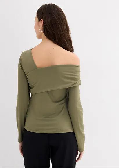 bonprix Figurbetonendes Langarmshirt mir asymmetrischem Ausschnitt und Raffungen Angebote